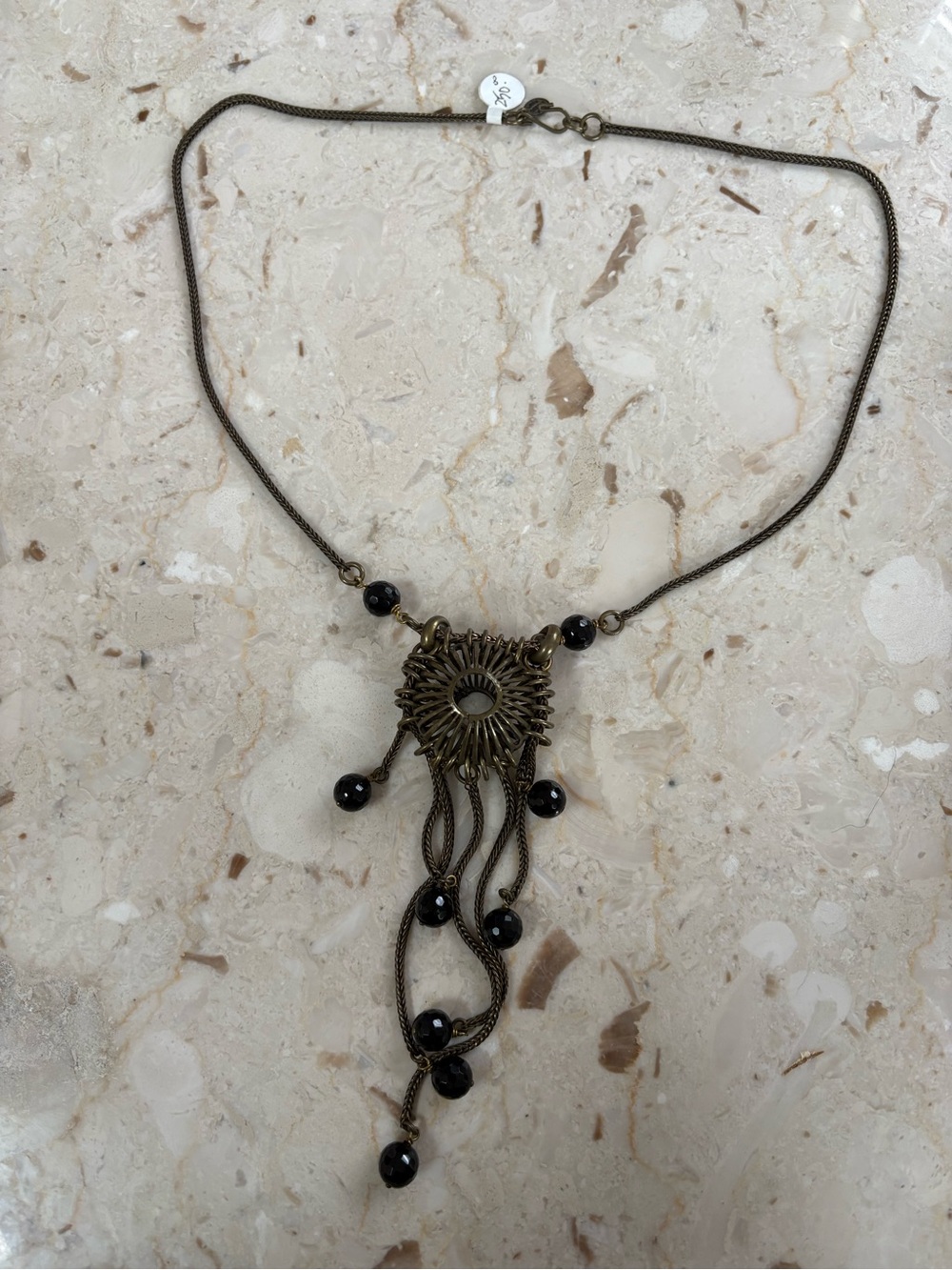 Aris Brass Sunburst Pendant Necklace with Black Beads